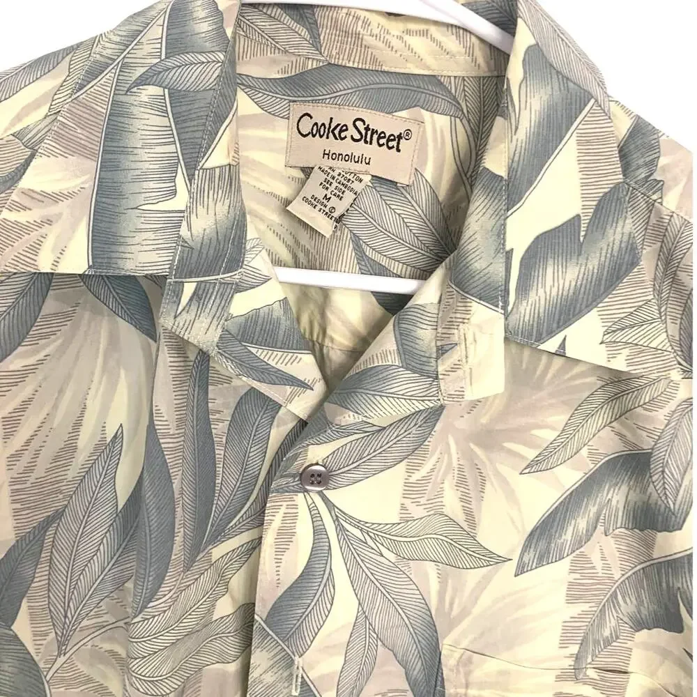 Cooke Street Honolulu Camp Hawaiian Shirt Medium Gray Button Up Pocket Tropical